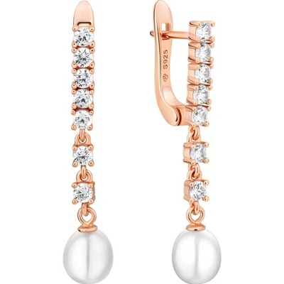 Gaura Pearls Náušnice s perlou a zirkony Tania Gold SK25478GEL/W zlatá bílá