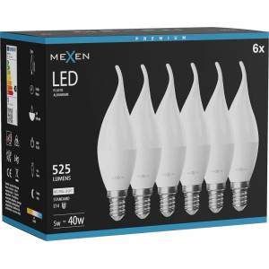 Mexen Nova 6x LED крушка пламък E14, C37, 5W, Неутрална - 4000K, 525 lm - L106-E14-0540-01x06 (L106-E14-0540-01x06)