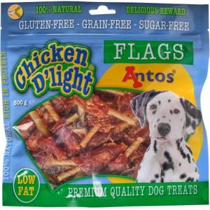 ANTOS Chicken D'light Flags - лакомство за куче - малки телешки пръчици с пилешко филе 300 гр - Нидерландия - 20382