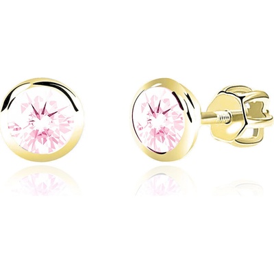 Duppi Dievčenské náušnice okrúhle DU 31302 zo žltého zlata s kamienkami ružovými zapínanie balónik