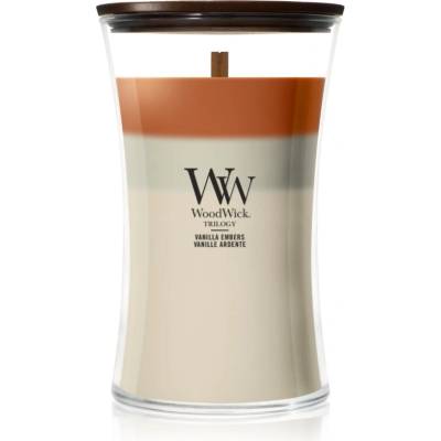WoodWick Trilogy Vanilla Embers ароматна свещ с дървен фитил 610 гр