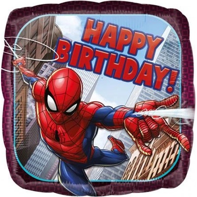 Foliový balonek čtverec Spiderman Happy Birthday 43 cm