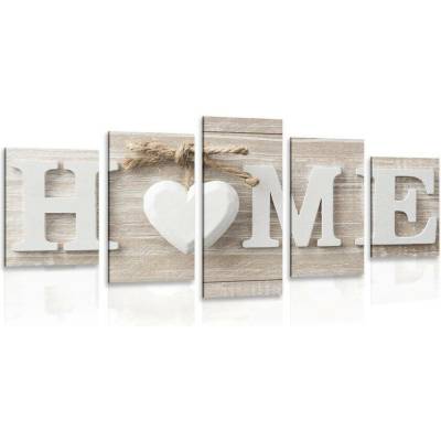 5-dílný obraz s nápisem Home ve vintage provedení - 100x50