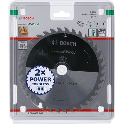 Bosch Standard for Wood, pr. 165 mm, otvor 20 mm, 36 zubov 2608837686