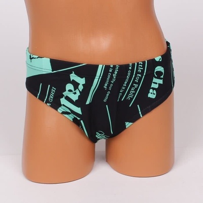 Детски бански тип слип в черен цвят с надписи