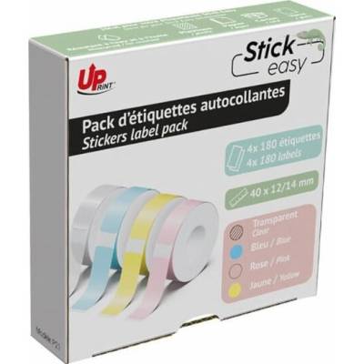 UPrint etikety 14mmx40mm, pink, yellow, blue, transparent, 180 etiket, UP21 4x180 PASTEL, (UP21 4x180 PASTEL)