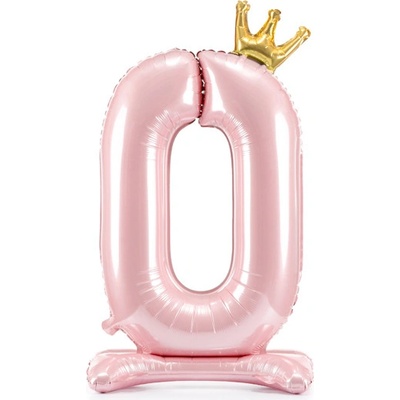 Partydeco Fóliový balónek č. 0 stojící 84cm růžový
