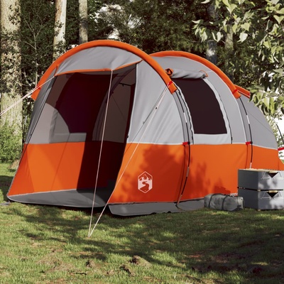 vidaXL Къмпинг палатка тунелна за 4 човека сиво-оранжево водоустойчива (94633)