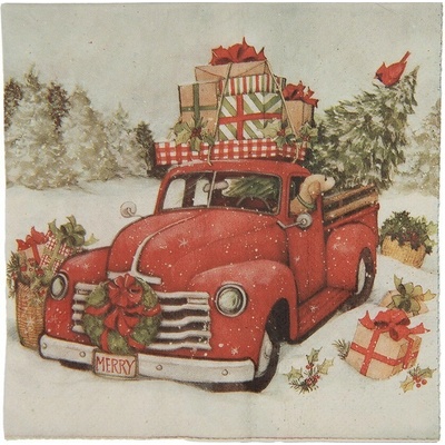 Clayre & Eef Vianočné papierové obrúsky s venčekom Merry Christmas 33x33cm 20 ks