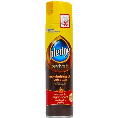 Pledge Pronto Amber & Argan aerosol vyživující olej pro obnovení povrchů 250 ml