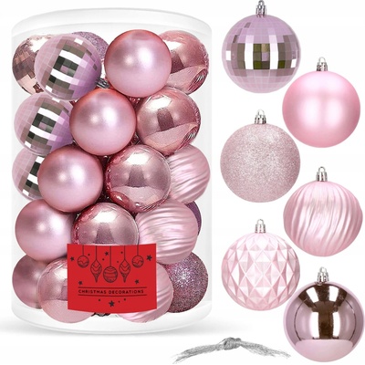 SPRINGOS Vianočné banky ružové mix 8cm súprava 30ks