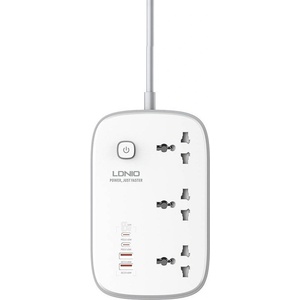LDNIO Разклонител с 3 AC изхода и вградени 2хUSB-C и 2хUSB-A изхода за мобилни устройства - LDNIO GaN Desktop Power Strip With USB-C Hub 65W (бял) (SC3416)