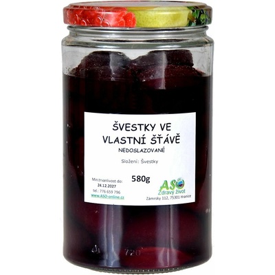 ASO - Zdravý život Švestky ve vlastní šťávě nedoslazované 580g