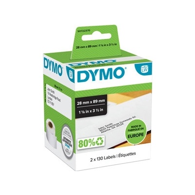 Dymo papierové štítky 89mm x 28mm, biele, adresná, 2X130 ks, 99010, S0722370