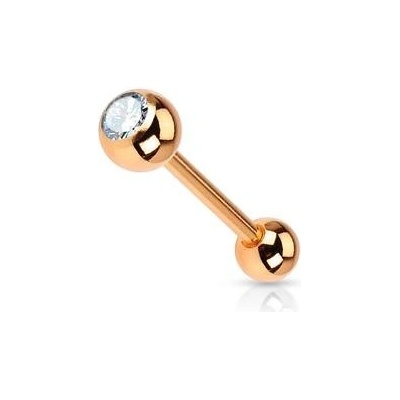 Šperky4U pozlacený piercing do jazyku čirý kamínek PJ0002-C