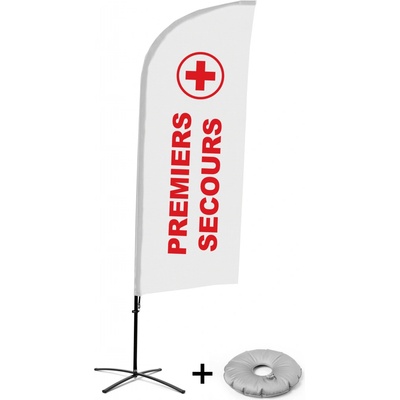 Jansen Display Kompletní sada reklamní vlajky ve tvaru křídla, První pomoc, francouzština Křížová Základna, 1273 x 3030 mm