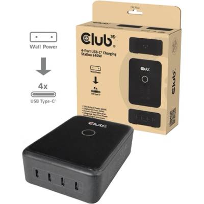 Club 3D мрежов адаптер - CAC-1933 (240 W GaN, 4x USB-C, PD3.1, PPS + LED дисплей) (CAC-1933)