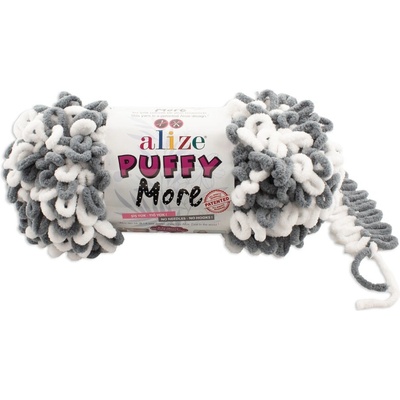 Alize příze Puffy More 6558 světle šedá s bílou