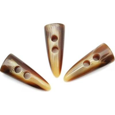 Dierkový gombík v tvare olivky - hnedo béžový melír - rozmer 4,3 cm x 1,8 cm