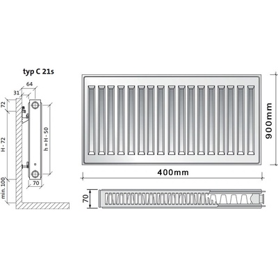 Purmo C21s 900 x 400