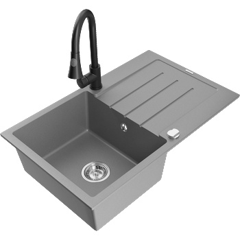 Mexen Bruno гранитна кухненска мивка с 1 отделение, с изцедник и кухненски смесител Elia, сив - 6513-71-670101-70 (6513-71-670101-70)