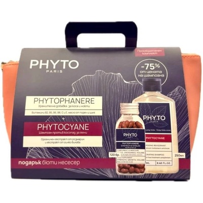 PHYTO Комплект - Хранителна добавка и Шампоан за жени, 120 капсули + 250 ml + Несесер
