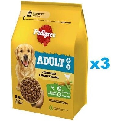 Pedigree Adult s drůbeží a zeleninou Medium & Large 3 x 2,6 kg