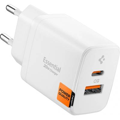 Spigen Зарядно за стена Spigen Essential (EE202EU) - USB + Type-C, 20W - Бяло