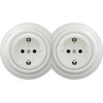 Kliklap -Двойна ретро керамична контактна розетка с рамка SCHUKO 230V/16A, бяла (KA0008C)