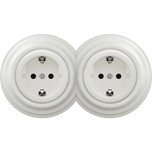 Kliklap -Двойна ретро керамична контактна розетка с рамка SCHUKO 230V/16A, бяла (KA0008C)