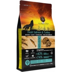 AMBROSIA HOLISTIC Mini adult sterilized, senior, light - Fresh Salmon Turkey - холистична храна за кучета от мини породи, кастрирани или възрастни, с прясна сьомга и пуйка - 1, 5 кг, Франция