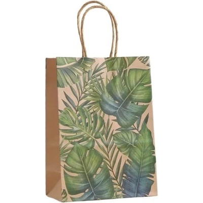 Papírová taška 15x21x8cm Eko, zelené listy "Monstera"