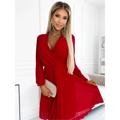 Numoco Плисирана рокля с дълъг ръкав и сладко деколте - червена Numoco ISABELLE numoco | Cherven | ЖЕНИ | XS