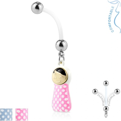 Šperky eshop piercing do bříška z bioflexu ocelové kuličky miminko v peřince U05.12 Modrá