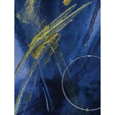 Takoy Funkční počesaná teplákovina PANEL 78x104 cm malba zlatá na modré