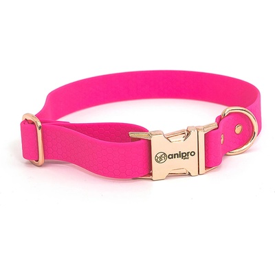 Anipro Hexagon - Регулируем нашийник за кучета, водоустойчива лента хексагон 25мм/35-55см неоново розов с тока розово злато