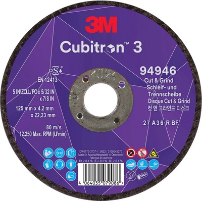 3M Cubitron 3 Brúsny a rezný kotúč 125 x 4,2 x 22,23 mm P36 T27 94946