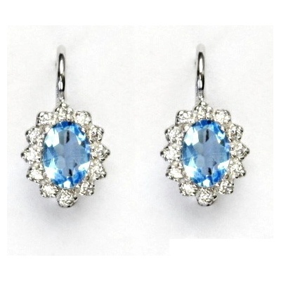 Čištín Zlaté náušnice Kate, přírodní topaz swiss a čiré zirkony,bílé i žluté zlato - VE 247