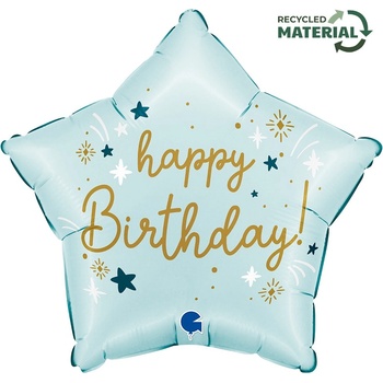 Grabo Фолиев Балон Звезда - "Happy Birthday" , Светло Синьо
