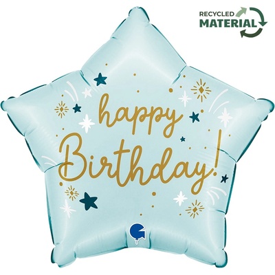 Grabo Фолиев Балон Звезда - "Happy Birthday" , Светло Синьо