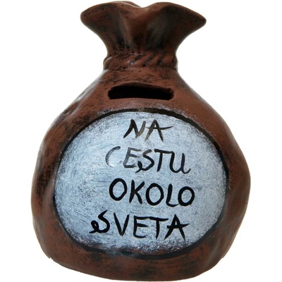 Pokladnička s nápisom - na cestu okolo sveta