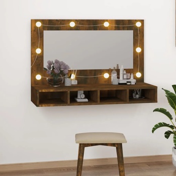 Image 1 of vidaXL Огледален шкаф с LED, опушен дъб, 90x31, 5x62 см (820457)