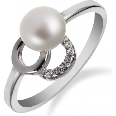 Meucci Romantický stříbrný prsten s perlou a zirkony SP56R