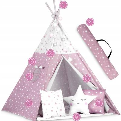 Spielwerk Detský stan teepee JULIUS 120x120x160cm biela/šedá