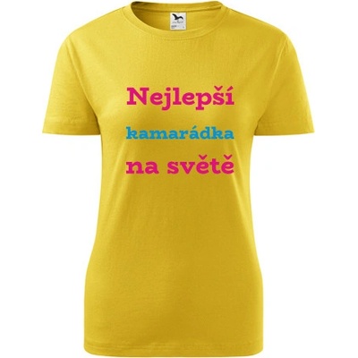 Žluté dámské tričko nejlepší kamarádka na světě dárek pro kamarádku k narozeninám