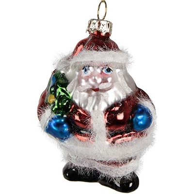 Clayre & Eef Vánoční skleněná ozdoba Santa 5*4*8 cm