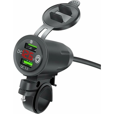 Mobilly vodeodolná nabíjačka s monitorom napätia na riadidlá, 2x USB, rýchlonabíjanie QC3.0 XXX