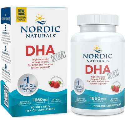 Nordic Naturals DHA Xtra, 1660 mg, Jahoda, 60 softgelových kapslí