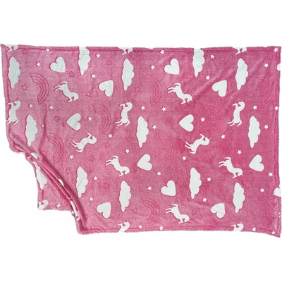 Mikro Trading Deka mikroflanel s jednorožci ve tmě svítící růžová