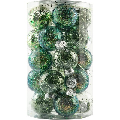 DECOLED Luxusní sada ozdob 25 ks. prům. 7 cm tmavě zelená